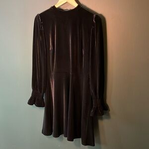 Loft black velvet long sleeve dress